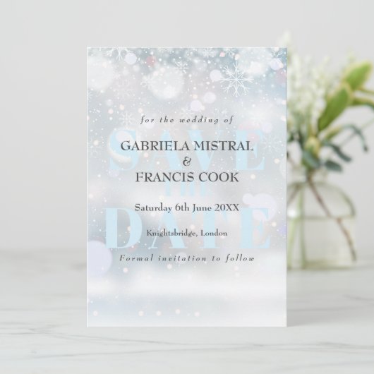 Eerste Sneeuwvlokken Bewaar de Datum Kaart (Staand voorkant)