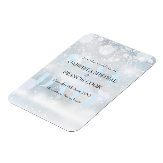 Eerste Sneeuwvlokken Bewaar de Datum Magneet (Linkerzijde)