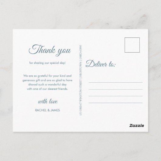 Eerste sneeuwvlokken bruiloft dank u briefkaart (Achterkant)