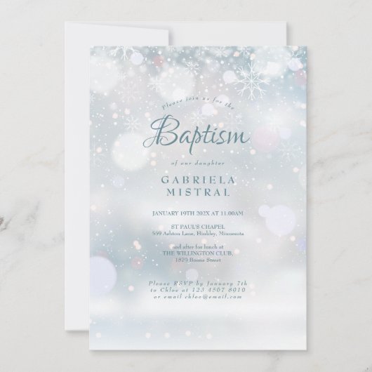 Eerste sneeuwvlokken doop doop kaart (Voorkant)