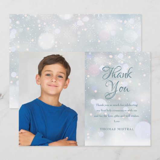 Eerste Sneeuwvlokken Eerste Heilige Communie Bedankkaart (Voorkant / Achterkant)