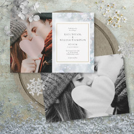 Eerste Sneeuwvlokken Foto's Winter bruiloft uitnod Kaart