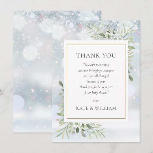 Eerste Sneeuwvlokken Groene Baby Shower Gedicht Bedankkaart (Voorkant / Achterkant)