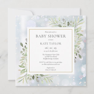 Eerste Sneeuwvlokken Groene Baby Shower Spetterf Kaart