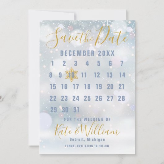Eerste Sneeuwvlokken Kalender Bewaar de Datum Save The Date (Voorkant)