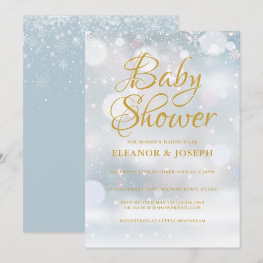 Eerste Sneeuwvlokken Koppels Baby shower / Sprinkl Kaart (Voorkant / Achterkant)