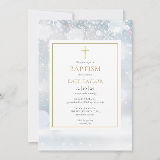 Eerste sneeuwvlokken Winter Baptism Christening In Kaart (Voorkant)