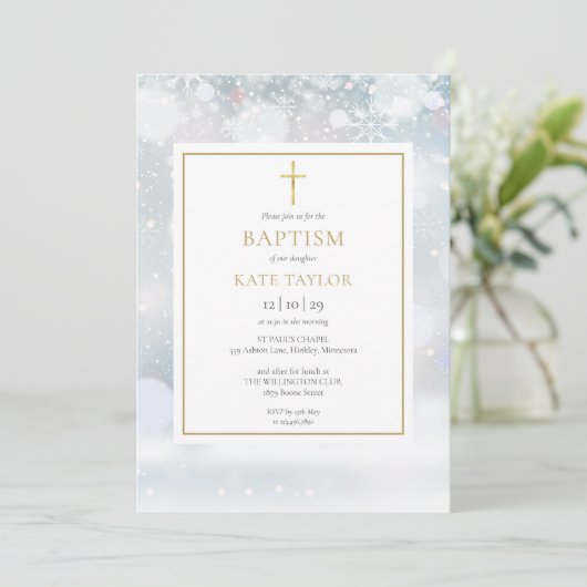 Eerste sneeuwvlokken Winter Baptism Christening In Kaart (Staand voorkant)