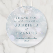 Eerste sneeuwvlokken winter bruiloft dank u bedankjes labels (Voorkant)