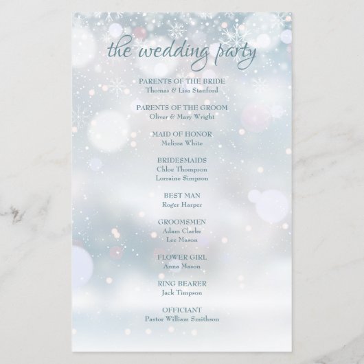 Eerste sneeuwvlokken Winter Bruiloftsprogramma (Achterkant)