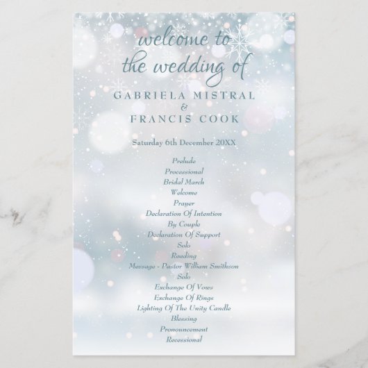 Eerste sneeuwvlokken Winter Bruiloftsprogramma (Voorkant)