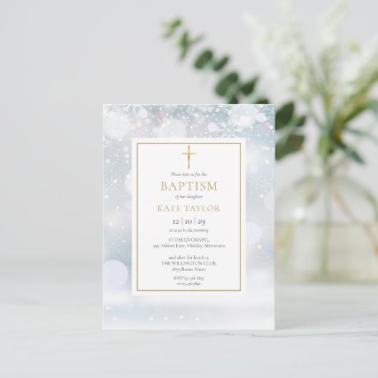 Eerste sneeuwvlokken Winter doop doop Uitnodiging Briefkaart (Staand voorkant)