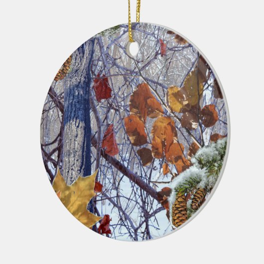 Eerste sneeuwwinterscène Camouflage schilderen Keramisch Ornament (Links)