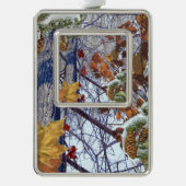 Eerste sneeuwwinterscène Camouflage schilderen Verzilverd Omlijst Ornament (Voorkant)