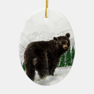 Eerste Snowfall Black Beer Mountain Wilderness Keramisch Ornament