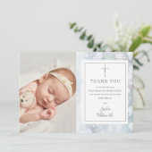 Eerste Snowflakes Baptism Christening Foto Bedankkaart (Staand voorkant)