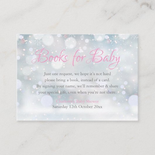 Eerste Snowflakes Book Request Baby shower Informatiekaartje (Voorkant)