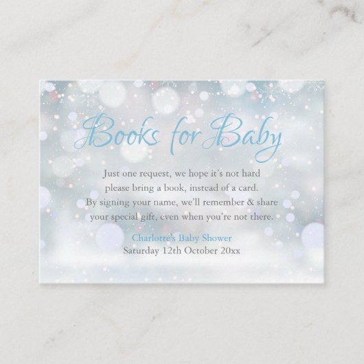 Eerste Snowflakes Book Request Baby shower Informatiekaartje (Voorkant)