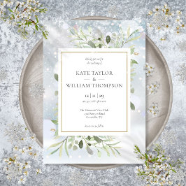 Eerste Snowflakes Greenery Winter Wedding Invitati Kaart