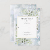 Eerste Snowflakes Greenery Winter Wedding RSVP Kaartje (Voorkant / Achterkant)