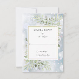 Eerste Snowflakes Greenery Winter Wedding RSVP Kaartje