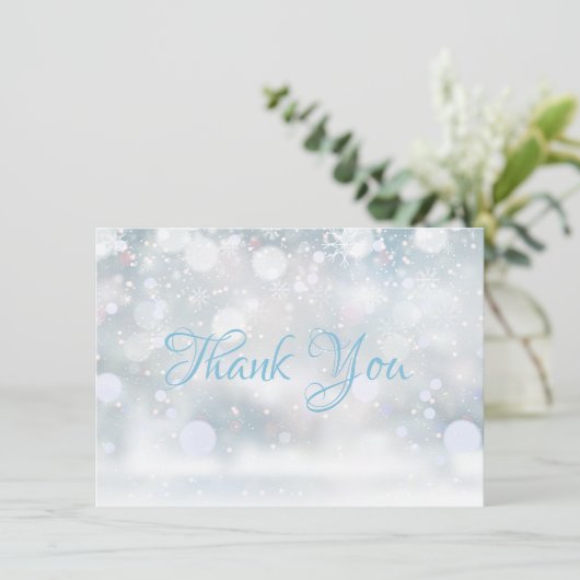 Eerste Snowflakes Winter Script Dank je Bedankkaart (Staand voorkant)