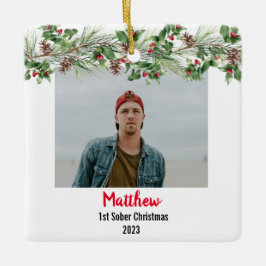 Eerste sobere kerst minimale foto keramisch ornament