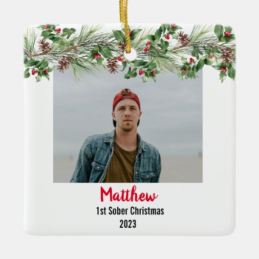 Eerste sobere kerst minimale foto keramisch ornament (Voorkant)