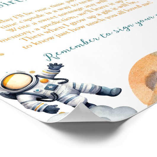 Eerste Space Adventure Boy Verjaardag Time Capsule Poster (Hoek)