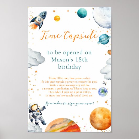 Eerste Space Adventure Boy Verjaardag Time Capsule Poster (Voorkant)