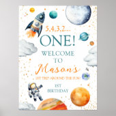 Eerste Space Adventure Boy Verjaardag Welkom Poster (Voorkant)