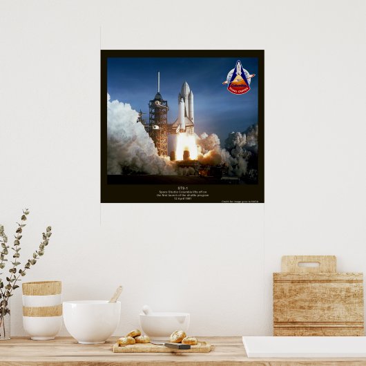 Eerste Space Shuttle start STS-1 Columbia Poster (Keuken)