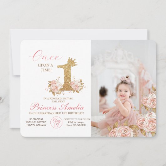 Eerste Sparkle Crown Princess 1e verjaardagsfeestj Kaart (Voorkant)