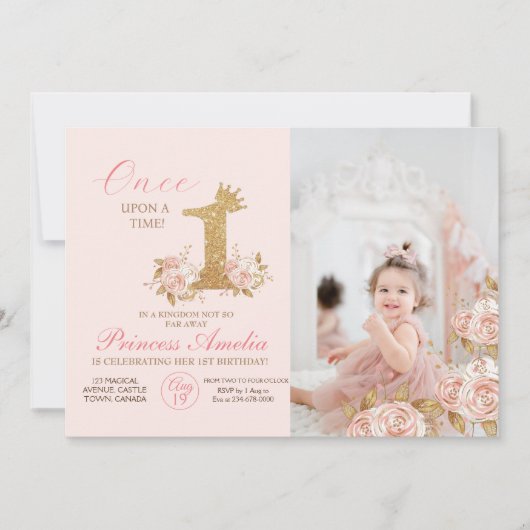 Eerste Sparkle Crown Princess 1e verjaardagsfeestj Kaart (Voorkant)