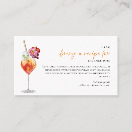 Eerste Spritz Bruidsfeest Recept Verzoekkaart Informatiekaartje (Voorkant)
