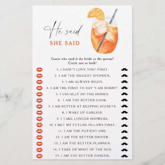 eerste spritz vrijgezellenfeest Hij zei dat ze spe (Voorkant)