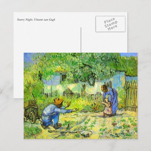 Eerste stappen, 1890 Vincent van Gogh. Briefkaart (Voorkant / Achterkant)