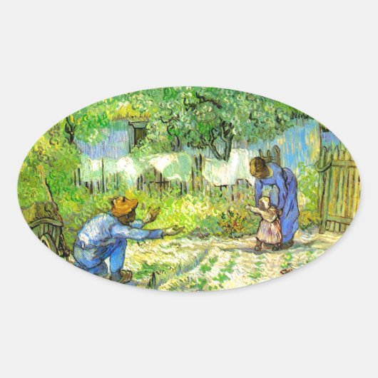 Eerste stappen, 1890 Vincent van Gogh. Ovale Sticker (Voorkant)