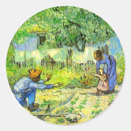 Eerste stappen, 1890 Vincent van Gogh. Ronde Sticker (Voorkant)