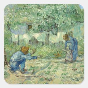 Eerste stappen, na Millet door Vincent Van Gogh Vierkante Sticker