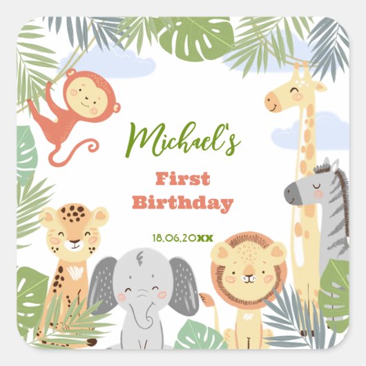 Eerste sticker met schattige beesten. (Voorkant)