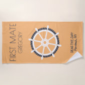 Eerste stuurman Nautical Boat Name Custom Shield W Strandlaken (Voorkant)