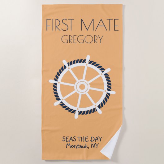 Eerste stuurman Nautical Boat Name Custom Shield W Strandlaken (Voorkant)