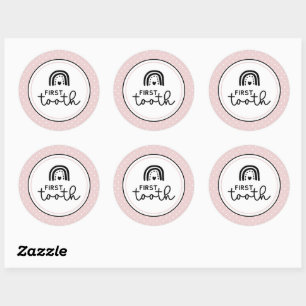 Eerste tand regenbogen en polka dots mijlpaal ronde sticker