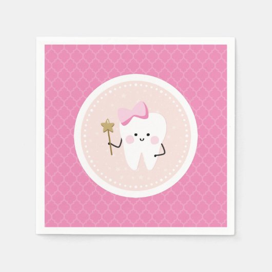 Eerste tand roze papieren servet (Voorkant)