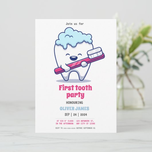 Eerste tandfeest kaart (Staand voorkant)