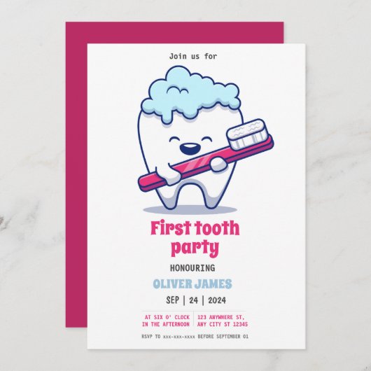 Eerste tandfeest kaart (Voorkant / Achterkant)