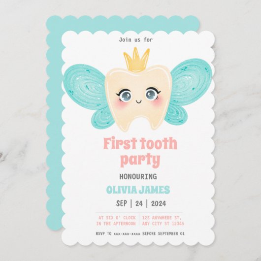 Eerste tandfeest kaart (Voorkant / Achterkant)