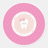 Eerste Tandfeest Roze Sticker Label (Voorkant)
