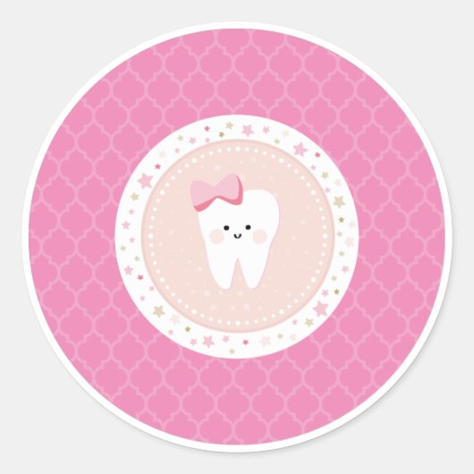 Eerste Tandfeest Roze Sticker Label (Voorkant)